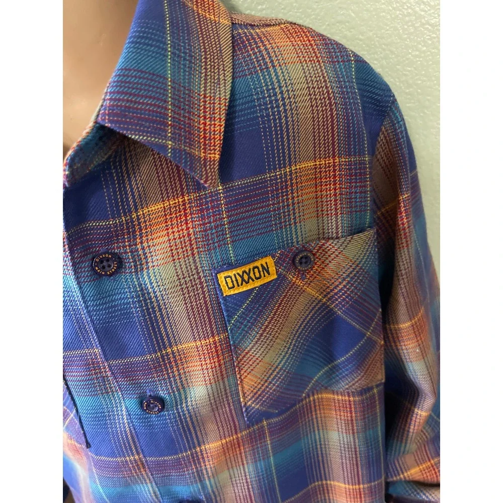 Dixxon Flannel DFC Boy's Youth Division Size M Blue Orange Plaid Long Sleeve